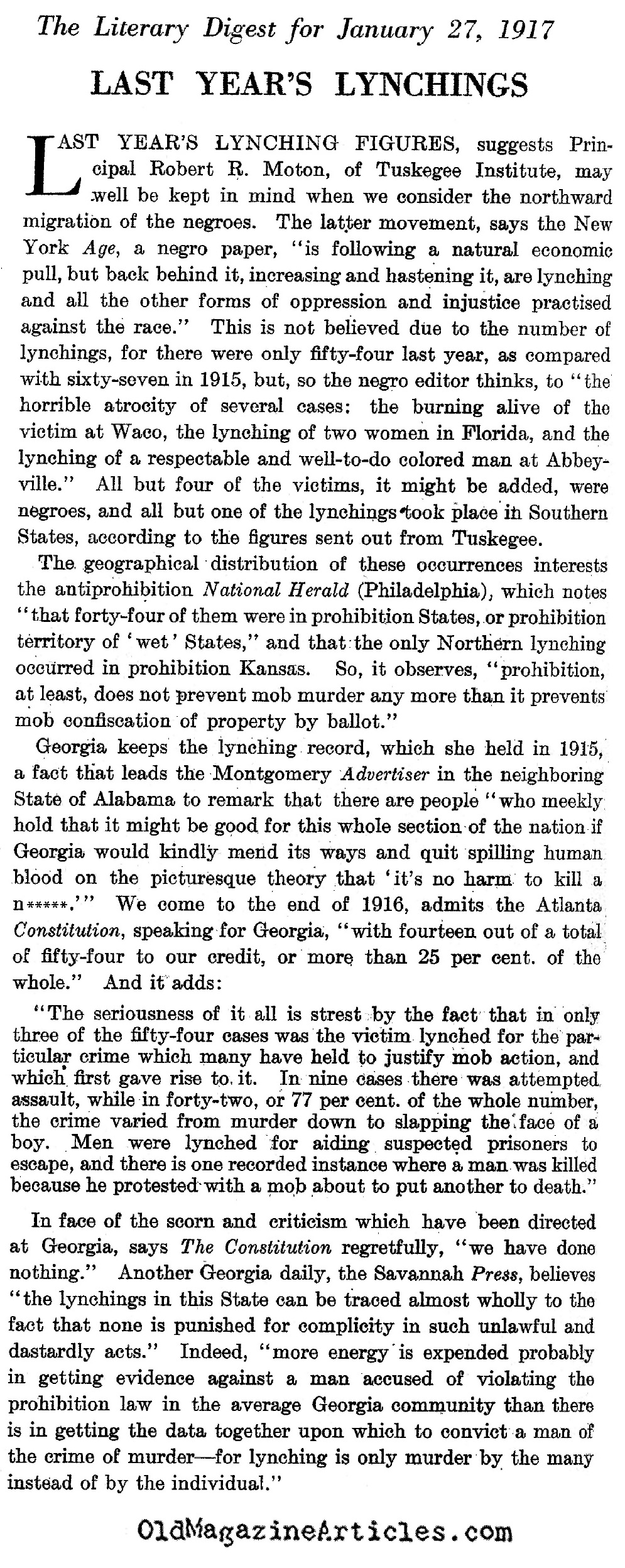 The Lynchings of 1916  (Literary Digest, 1917)